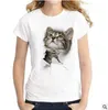 2019 Summer Naughty Cat 3D Lovely T Shirt Women Printing Originality O-Neck Short Sleeve T-shirt Tops Tee