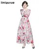 limiguyue high quality designer  runway dress women autumn dresses o neck long sleeve print vintage long maxi dress Z0931