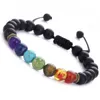 10pc / zestaw Nowy Kamień Naturalny 8mm Lava Kamień Joga Bransoletka Energia Wulkaniczny Siedem Chakra Braid Bracelets