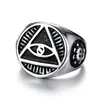 316L Rostfritt stål Mäns Illuminati All-Seeing-Eye Rings Pyramid Eye of Providence Symbol Religiös Ring för Hip Hop Smycken