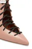2018 Mode Kvinnor Patent Beige Boots Pekade Toe Boots Kvinnor Party Skor Lace Up Ankel Boots Klänning Skor High Heel Booties