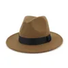 Unisex ull filt bred brim jazz fedora hattar med svart band höst vinter kvinnor män panama formell hatt spelare trilby chapeau345p