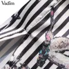 X201712 Vadim свободные длинные рубашки в полоску со стрекозой и цветочным принтом, блузка оверсайз с галстуком-бабочкой и длинными рукавами, женские повседневные шикарные топы blusas LT2433