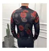 2018 Rose Cópia Floral Camisa Homens Camisa Masculina Slim Fit Hawaiian Camisa de Manga Longa Flor Slim Fit Pron Club Festa1