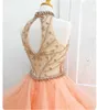 Stunning Peach Prom Dresses Ball Gown Halter Sparkling Beads with Sequins Floor Length Evening Gown Prom Dress New Arrival