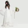 보호 비치 웨딩 드레스 긴 종소리 소매 레이스 꽃 신부 가운 플러스 크기 보헤미아 히피 웨딩 드레스