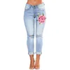 Jeans strappati per donna 2017 Jeans donna Pantaloni a matita Denim femminile con ricamo Plus Size Jeans a vita alta Femme