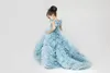 Pretty Flower Girls Dresses Ruched Tiered Ice Blue Puffy Kids Formal Wear For Wedding Party Gowns Plus Size Pageant Dress Sweep Train