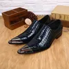 Zapatos Hombre de Luxo de Alta Qualidade Artesanal Sapatos de Homem do Metal Dedo Apontado homem sapatos de couro Clássico Rock Homem Vestido Sapatos Tamanho EU38-46!