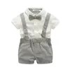 2018 Nouveaux vêtements enfants Bébés garçons 3 Pièces ensembles Gentleman costume coton blanc jupe + barboteuses + nœud papillon enfants vêtements ensembles 2 couleurs