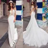 Fashion Mermaid Lace Wedding Dresses Sheer Jewel Neck Long Sleeves Backless Bridal Gowns Trumpet Sweep Train Appliqued Vestido De Novia 407