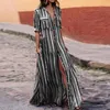 Nibesser Kvinnor Sommarstrand Maxi Klänning 2018 Sexig Hög Split Sundress Mode Färgglada Striped Print Boho Long Party Dress Robe1