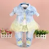 2017 lente baby meisjes kleding set 3 stks / set denim jas + t-shirt + broek baby meisje kleding prinses kinderkleding sets