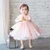 Süßes rosa Chiffon ärmelloses Neugeborenes Blumenmädchenkleid mit Perlen verziertes Taufkleid für Kleinkinder, Geburtstagsfeierkleid für die Babytaufe M51