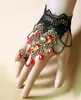 Style chaud européen et américain nouveau noir vintage dentelle rouge cristal bracelet bague intégrée chaîne mode classique élégant