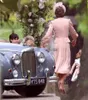 Kate Middleton Abito semplice in chiffon per la madre della sposa maniche lunghe lunghezza tè abito vintage per invitati a un matrimonio con scollo a V Abito formale rosa antico