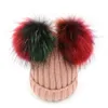 Boutique Kinder warme Strickmützen Herbst Winter neueste Mutter und Kinder passende Hüte Teenager Mädchen bunte Waschbär Wolle Ball Caps Beanie