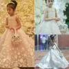 Cute Halter Handmade Flower Girls Dresses Bow Belt Bead Princess Kids Floor Length Bridesmaid Dress Girl Pageant Ball Gown