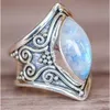 Vintage srebrny kamienny pierścień Big Moonstone dla kobiet mody bohemian boho biżuteria