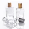 Bouteille de pulvérisation de parfum vide rechargeable de forme carrée de 30ml, bouteilles d'atomiseur en verre avec buse gris or, vente en gros