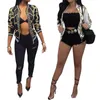 Kvinnorjackor Fashion Print Spring Autumn Coats Bomber Jacket L￥ng￤rmad dragkedja Slim Baseball Outwear Ladies Tops