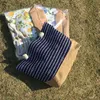 3pcs Stuff Sacks Women Stripes and Flora Printing Casual Beach Bags Large Capacity Canvas Totes Outdoor