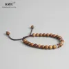 AMIU Bracciale buddista tibetano Bracciale con nodi portafortuna intrecciati a mano Perline di legno naturale da 6 mm intagliate a mano