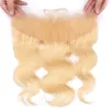 13x4 Oor tot oorkant frontale lichaamsgolf 613# blond kleur menselijk haar sluiting met babyhaar