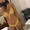 Conjunto de Bikini con Tanga a cuadros para mujer, traje de baño de rejilla con escote pronunciado a cuadros, traje de baño Sexy para playa y verano