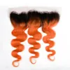 ボディーウェーブ＃1b / 350オレンジ色のオムレブラジル人間の髪の髪織り13x4レースの前頭閉鎖オオゲルオレンジバージンの人間の髪織り束