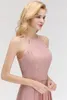 Chiffon Long Bridesmaid Dresses Halter Lace Top Ruched Wedding Guest Party Golvlängd Maid of Honor Dresses 100%Real Image BM0057