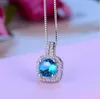 Mode enkla smycken 925 Sterling Silver Round Cut 5A Cubic Zirconia CZ Party Clavicle Chain Diamond Women Cute Necklace Pendant Gift