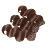 Recién llegado Paquetes de cabello humano # 4 Onda del cuerpo marrón chocolate 100% Cabello virgen humano Cabello peruano de calidad superior 3 paquetes para la venta