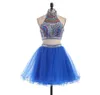 High School Graduation Dresses Royal Blue Two Piece Homecoming Dresses Short Piece Prom Gowns Real Image DH97