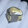 Przystojny Męski Hip Hop Ring Pave Otoczenie 274PCS 5A CZ Żółte Złoto Wypełnione 925 Silver Wedding Band Pierścień Dla Mężczyzn Party Biżuteria