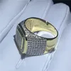 Handsome male Hip Hop ring Pave Setting 274pcs 5A Cz Yellow Gold Filled 925 silver wedding band ring for men Party Jewelry