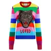 Designer Women's Sweaters Women Rainbow Pullovers Sweaters Femme Round Neck Emboridery Tiger LOVED Colourful Striped Long Sleeve Sweater Winter Knitted N2N2