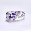 Bonlavie 925 Sterling Zilver Mystieke Regenboog Topaz Ringen met Sapphire Accent Stone Fashion Design Engagement Wedding Band Ring