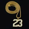 Mens Hip Hop Gold Number 23 Pendant Necklace Fashion Jewelry Rhinestone Design 75cm Långkedjiga män Halsband för gåvor6223300