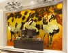 Niestandardowy dowolny rozmiar ściennej tapety żuraw, kwiaty i ptaki, chiński malarstwo, kolorowy rzeźba porcelanowy wystrój domu salon pokrycia ściany