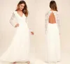 2022 Bohemian Long Sleeve Lace Wedding Dress A-Line Sexy Sexial Party V-Neck Open Back Beach Chiffon Boho Bridal Guy Dress