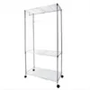 Großhandel 900x450xH1800 Doppelschicht-Galvanikbeschichtungs-Mesh-Kleiderständer-Kleiderbügel mit Rädern, rotierender Wellenhaken, Silber