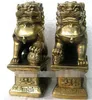 Darmowa Wysyłka Chiński Foo Dog Lion Fu Bronze Statua Para Figurki Feng Shui Elementy Oriental SZ: 11x6x8.3cm