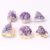 Naturalny Ametyst Druzy Klaster Wisiorek Złoty Zanurzony Amethyst Druze Posrebrzany Purpurowy Amethyst Geode Surowy Freeform Gemstone Point Wisiorek