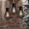 Vintage rope pendant light edison bulb American Style metal cage lamp restaurant dining room lights industrial bar lighting