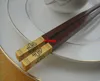 Podwójne szczęście Jakość Mahogany Złoto Czerwone Sandalwood Wood Chopsticks Tableware Wedding Favor Prezent Chopsticks F062501