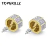TOPGRILLZ Hip Hop Gold Color Iced Out Cubic Zircon Geometric Stud Earrings Men Women Trend Jewelry Gifts With Screw Back Buckle