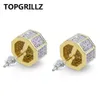 TOPGRILLZ Hip Hop Or Couleur Iced Out Cubique Zircon Géométrique Stud Boucles D'oreilles Hommes Femmes Tendance Bijoux Cadeaux Avec Vis Dos Boucle