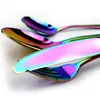4st/set bestickuppsättning multikfärgad regnbåge rostfritt stål knivgaffel servis uppsättning spegel silver gabelformulär uppsättning för 1