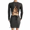 Sexy Womens Autumn long Sleeve Dress Fashiom Bandage 2 Piece Set Black dresses Bodycon Slim Sexy Party Dress Party Cocktail Short Mini Dress